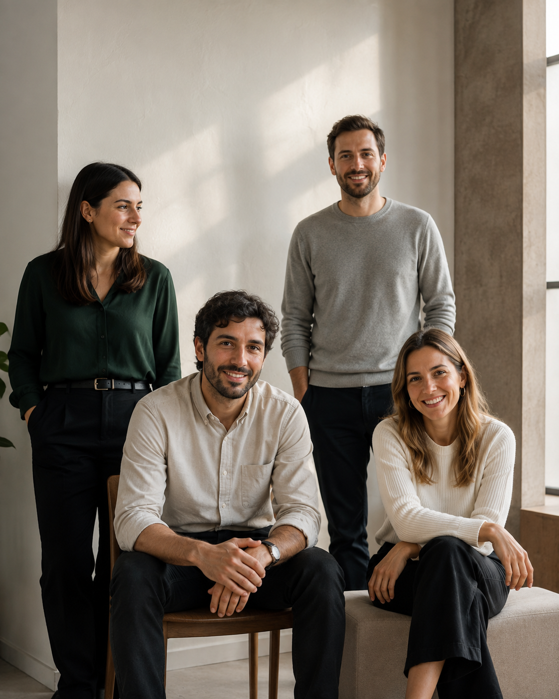 Grupo de profesionales en un retrato editorial